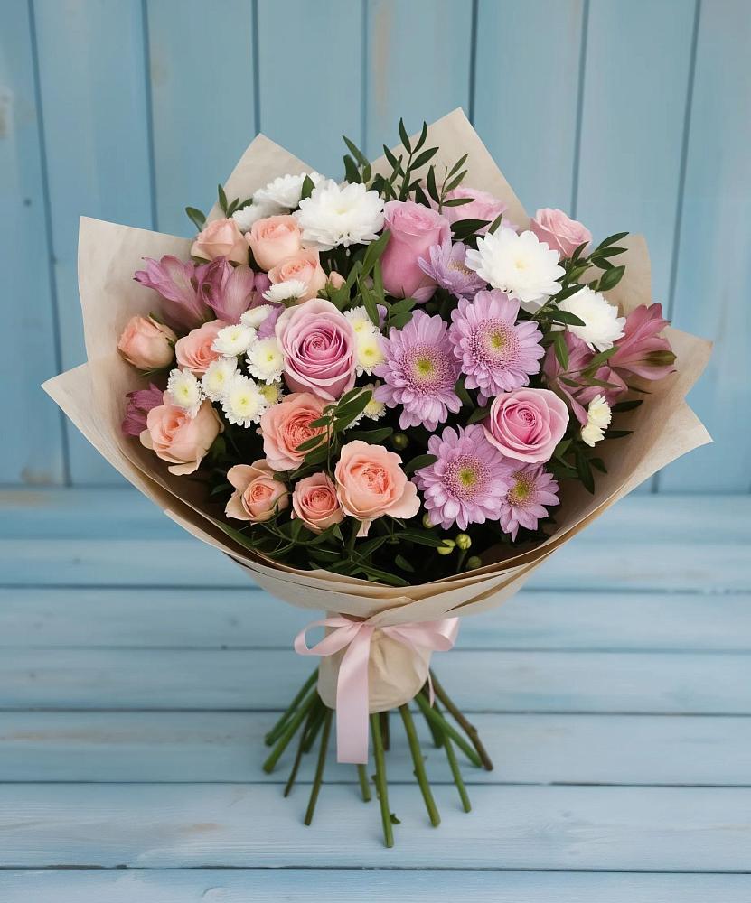 Букет цветов из: Хризантемы, Розы и Альстромерии в Малмыже