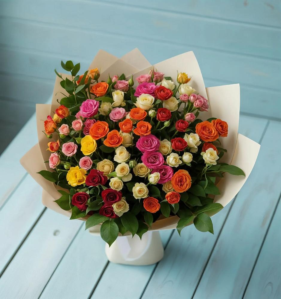 Букет Микс из разноцветных кустовых роз в Малмыже