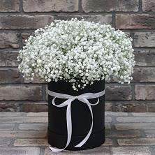 Цветочная композиция из Гипсофила в шляпной коробке в Малмыже
